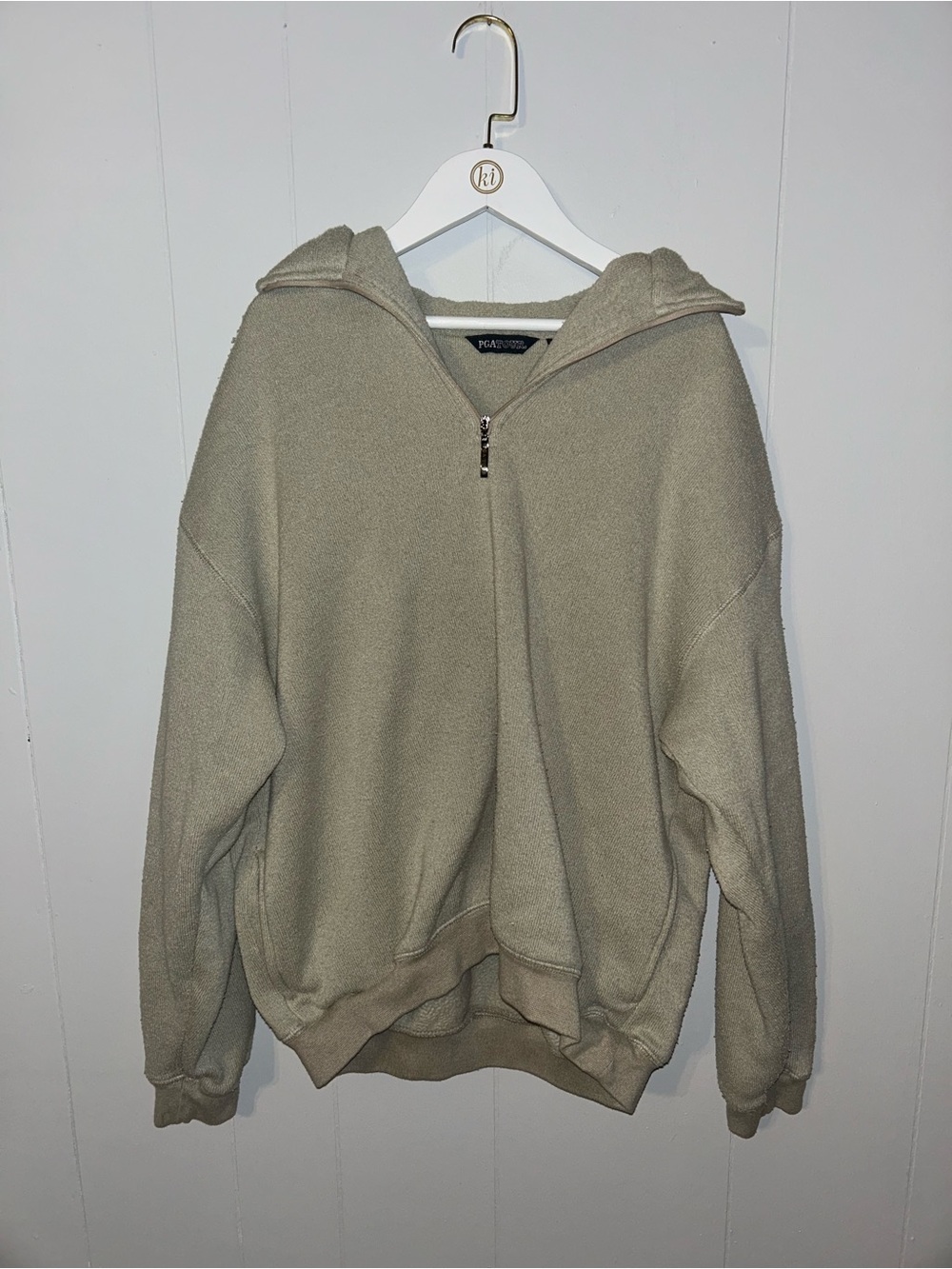 PGA Tour Men's Half-Zip Hooded Sweater in Beige